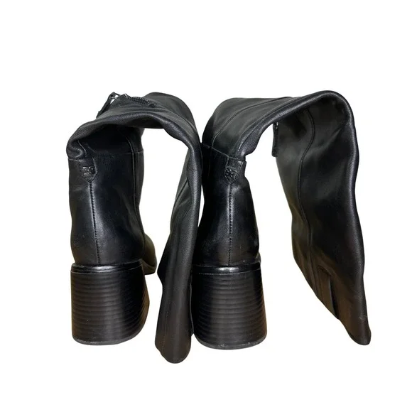 Sam Edelman Wade Boots Women's 8 Black Leather Square Toe Block Heel Knee High - Picture 4 of 13